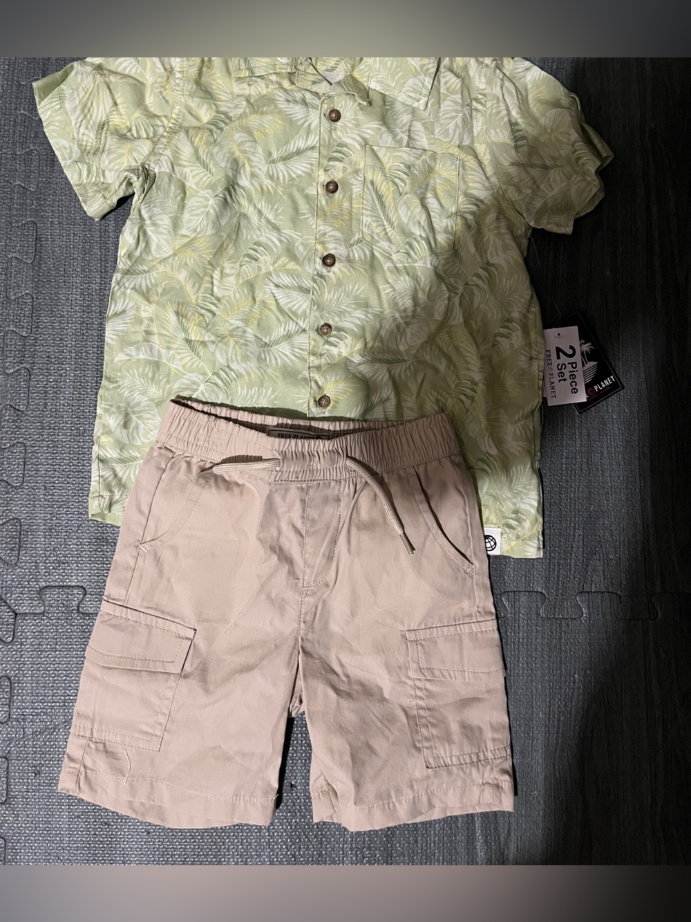 Free Planet Light Green Leaf Print Shirt with Tan Shorts